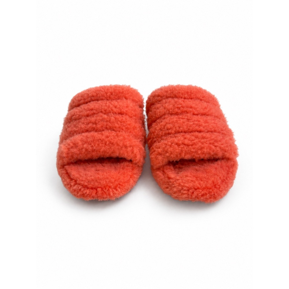 UGG Fluff Yeah Slide Red Orange Sheepskin Platform Slippers 1095119 Womens 9